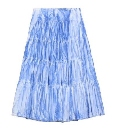 Max & Co . Cotton Palomba Tiered Midi Skirt In Blue