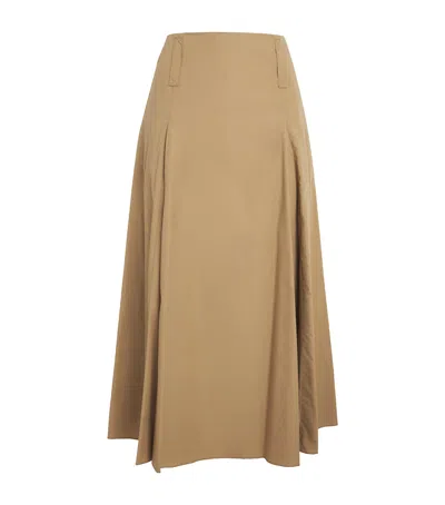 Max & Co Cotton Poplin Midi Skirt In Beige