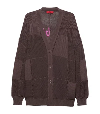 Max & Co . Cotton Slogan Longline Cardigan In Brown