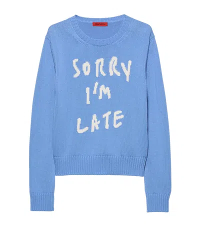 Max & Co . Cotton Slogan Sweater In Blue