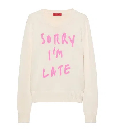 Max & Co . Cotton Slogan Sweater In White