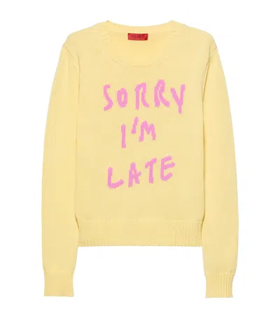 Max & Co . Cotton Slogan Sweater In Yellow
