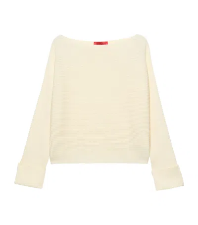 Max & Co . Cotton-blend Boat-neck Sweater In White