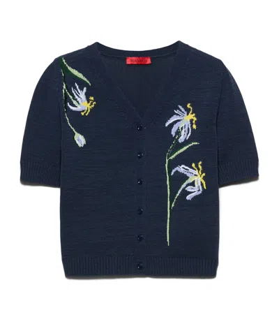 Max & Co . Cotton-blend Floral Cardigan In Blue