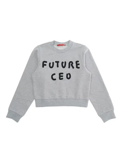 Max & Co Kids' Crew-neck Graphic-print Sweatshirt In Gray