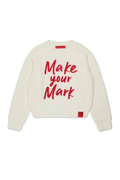 Max & Co Kids' Crew-neck Pullover With Front Lettering In White