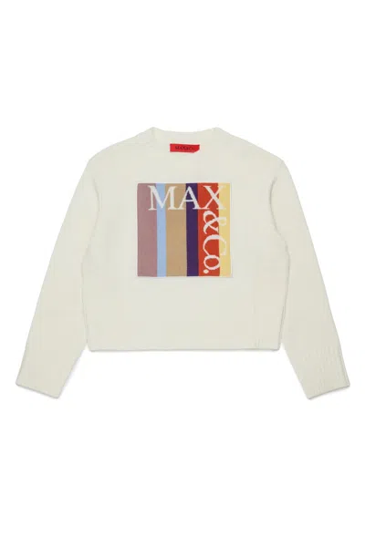 Max & Co Kids' Crew-neck Pullover With Logo In Gold