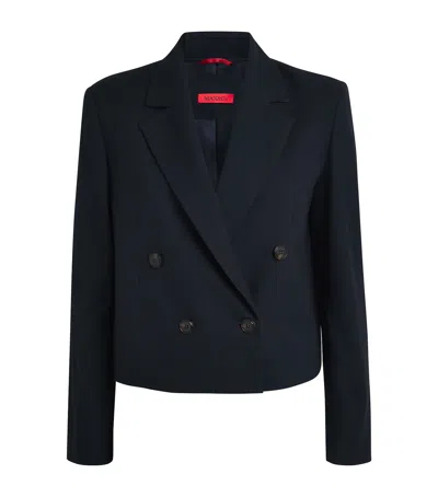 Max & Co Cropped Flannel Blazer In Blue