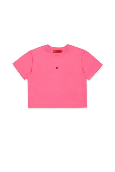 Max & Co Kids' Cropped Jersey T-shirt With Heart Embroidery In Black