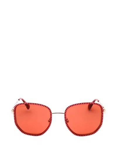 Max & Co Crystal-embellished Geometric-frame Sunglasses In Red