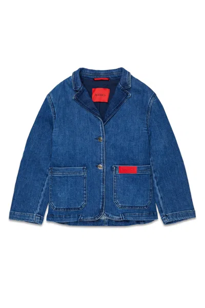 Max & Co Kids' Denim Blazer Jacket With Logo In Blue
