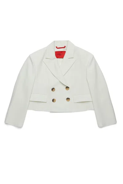 Max & Co Kids' Double-breasted Cropped Blazer Jacket In White