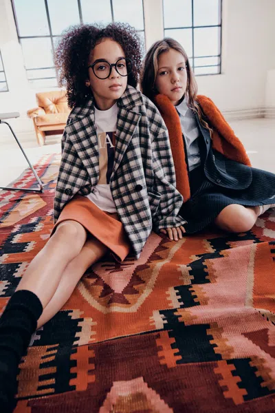 Max & Co Kids' Double-breasted Checked Coat In Multi