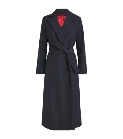Max & Co Duchesse Satin Trench Coat In Blue