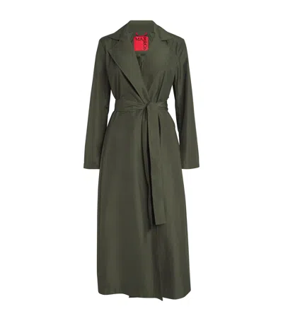 Max & Co Duchesse Satin Trench Coat In Green
