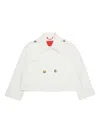 Max & Co Embroidered-logo Double-breasted Jacket In Neutral