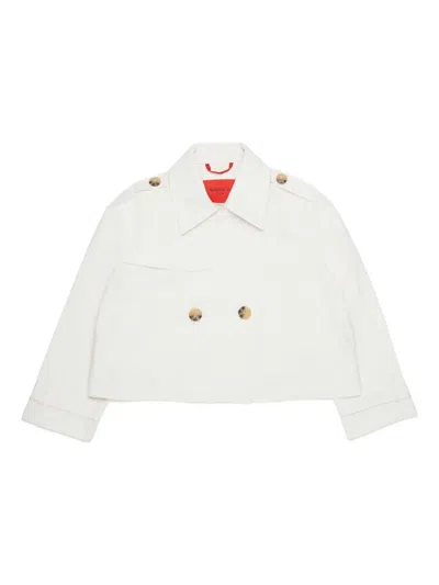 Max & Co Embroidered-logo Double-breasted Jacket In Neutral