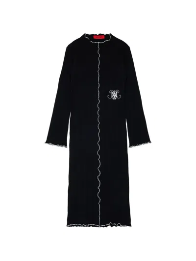 Max & Co Kids' Embroidered Wavy-trim Dress In Black