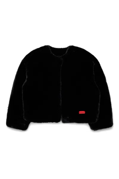 Max & Co Kids' Faux Fur Jacket With Logo In Black