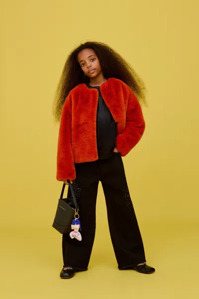 Max & Co Kids' Faux Fur Jacket With Logo In Red