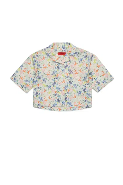 Max & Co Kids' Floral Allover Poplin Boxy Shirt In White