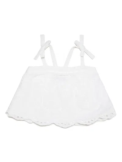 Max & Co Kids' Floral-lace Cotton Top In 白色