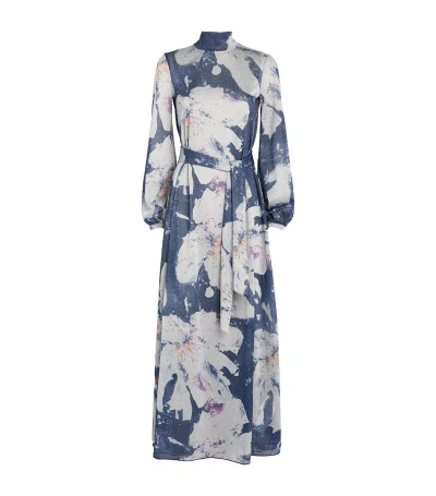 Max & Co Floral Print Maxi Dress In Blue