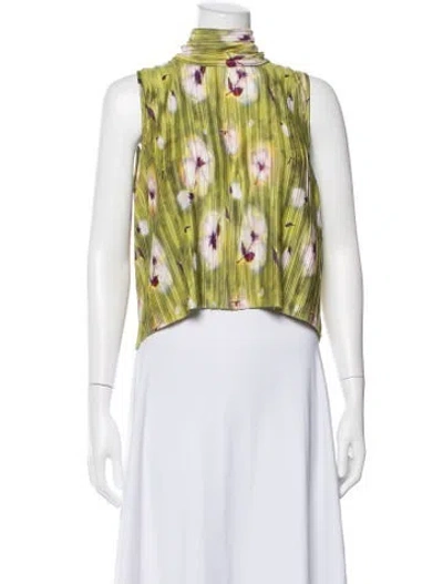 Pre-owned Max & Co Floral Print Mock Neck Top In Green