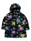 Max & Co Floral-print Quilted Hooded Coat In Black