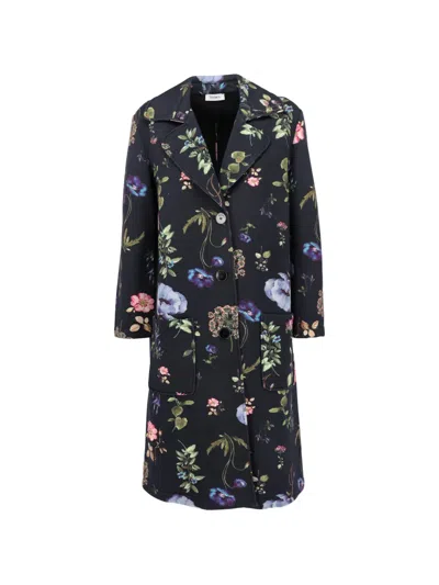 Pre-owned Max & Co Floral-print Patch-pocket Coat In Black