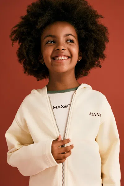 Max & Co Kids' Full-zip Hooded Sweatshirt In White
