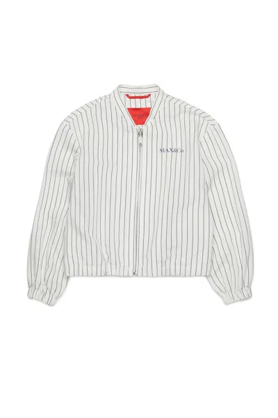 Max & Co Kids' Striped Logo-detail Bomber Jacket In White