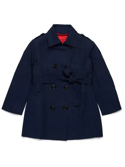 Max & Co . Girl's Trench Coat In Technical Cotton In Blue
