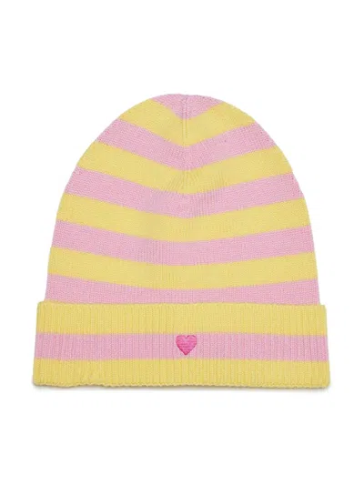 Max & Co Kids' Heart-embroidered Stripe-print Wool Beanie In Yellow