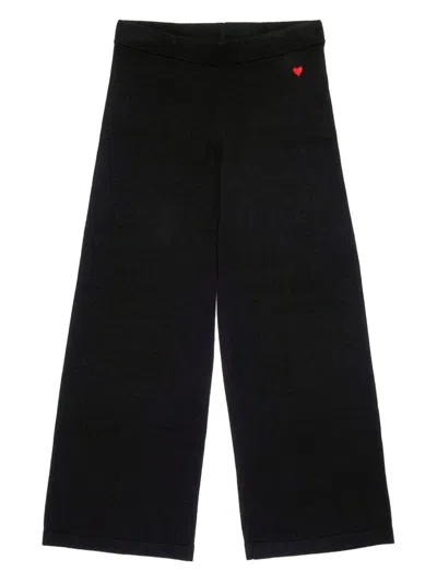 Max & Co Kids' Heart-embroidered Wide-leg Trousrers In Black