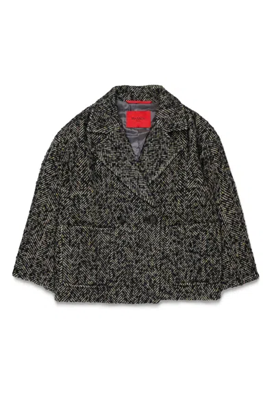 Max & Co Kids' Herringbone Pattern Coat In Black