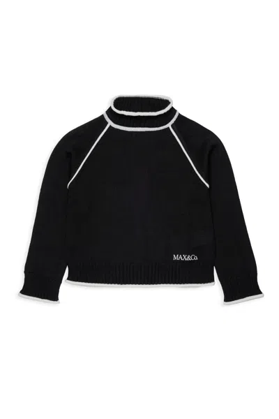 Max & Co Kids' High-neck Pullover With Logo In Black
