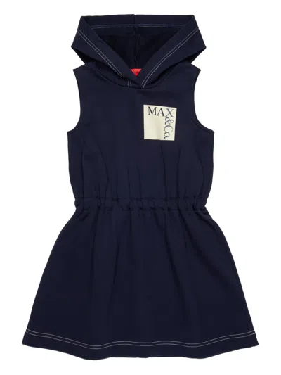 Max & Co Kids' Hooded Logo Dress In Blue