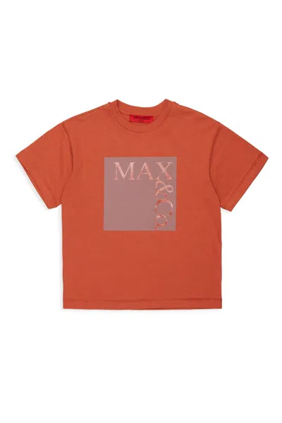 Max & Co Kids' Icona T-shirt With Logo In Orange
