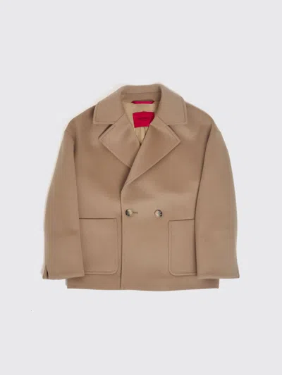 Max & Co. Kid Boy's Double-breasted Coat In Pure Wool With Lapels In Brown