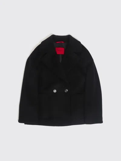Max & Co. Kid Boy's Double-breasted Coat In Pure Wool With Lapels In Black