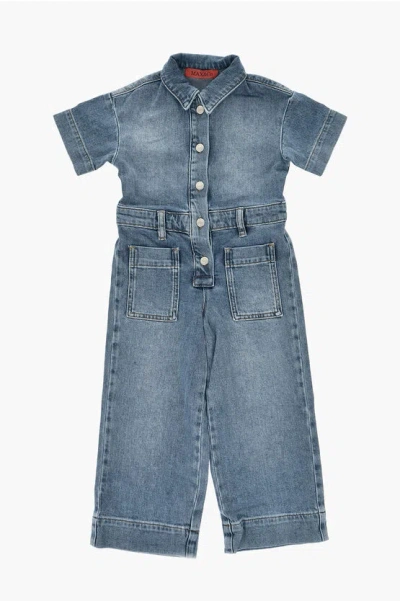 Max & Co. Kid Denim Jumpsuit With Logo Buttons