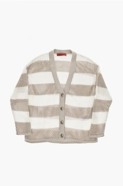 Max & Co. Kid Openwork Cotton Striped Cardigan