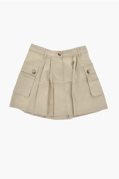 Max & Co. Kid Pleated Cotton-blend Skirt In Brown
