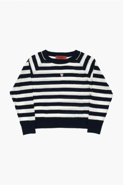 Max & Co. Kid Striped Crewneck Sweater With Embroidered Heart