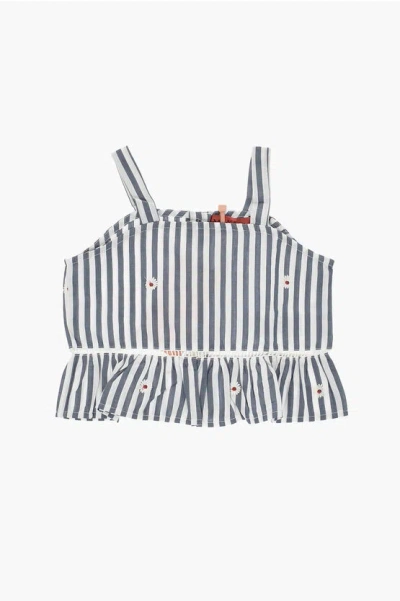 Max & Co. Kid Two-tone Striped Top With Embroidered Flowers