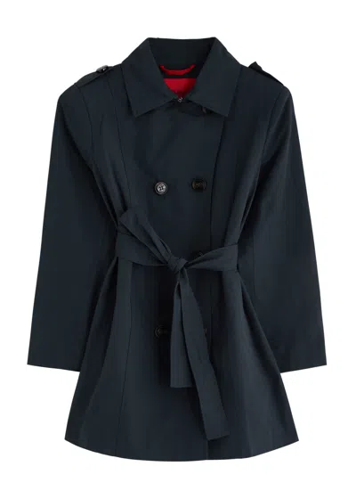 Max & Co Max&co Kids Belted Cotton-blend Trench Coat In Navy