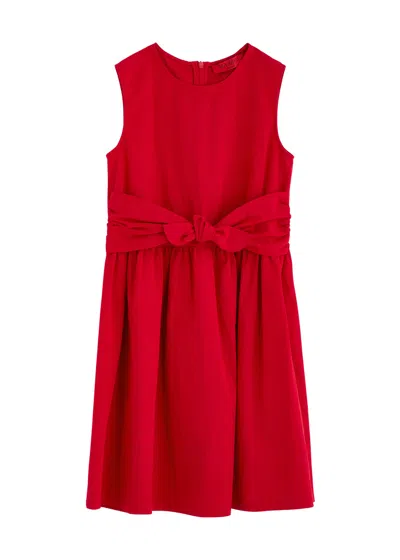 Max & Co Max&co Kids Bow-embellished Cotton-blend Poplin Dress In Red