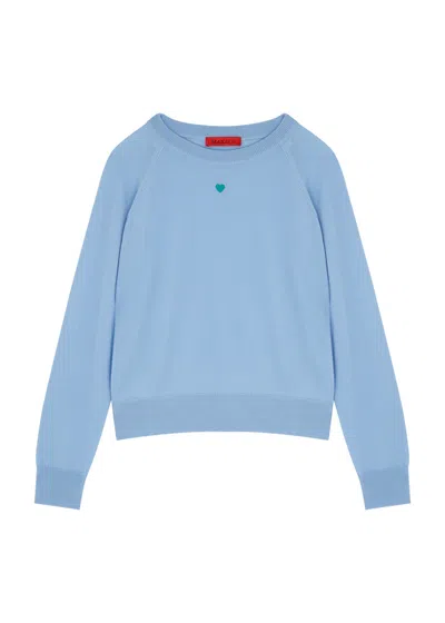 Max & Co Max&co Kids Heart-embroidered Wool Jumper In Blue