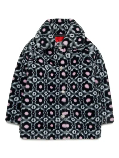 Max & Co Kids' Floral-pattern Faux-fur Coat In Multi